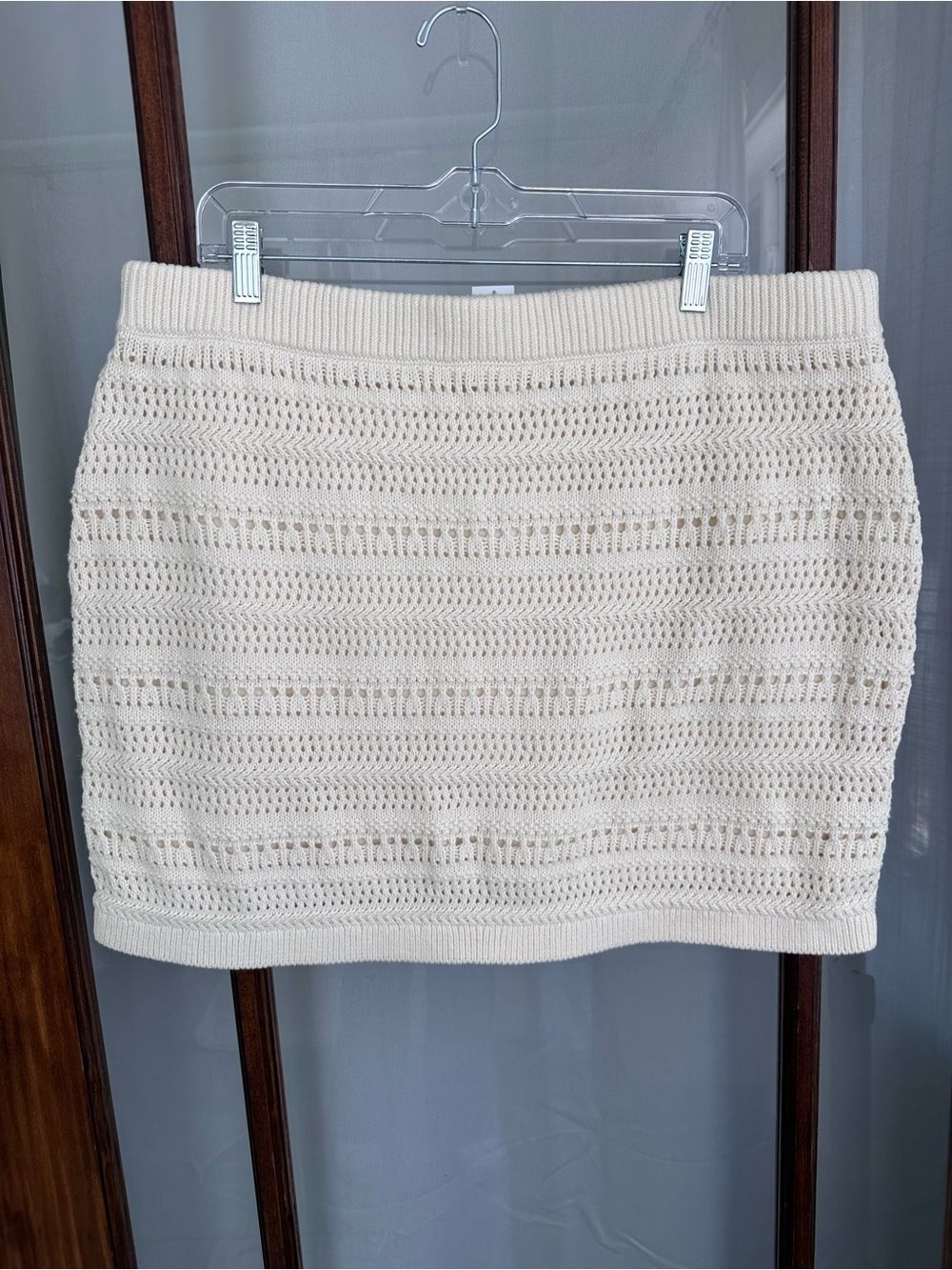 Gap Women's XL Mini Skirt Ivory White Crochet Pointelle Cotton Knit NEW‎